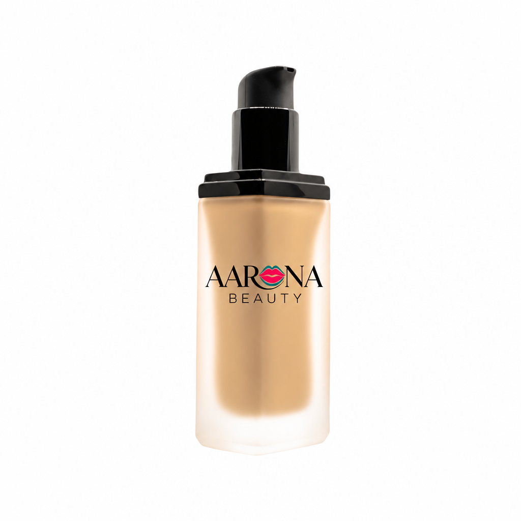 Foundation bottle with Aarona Beauty logo